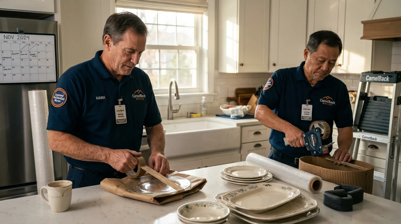 Professional crew packing kitchen dishware in Bloomingdale, IL